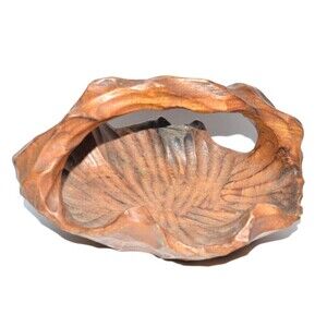 Vtg Hand Carved Bowl Basket‎ Burl Wood Basket 7" Natural Wood Grain